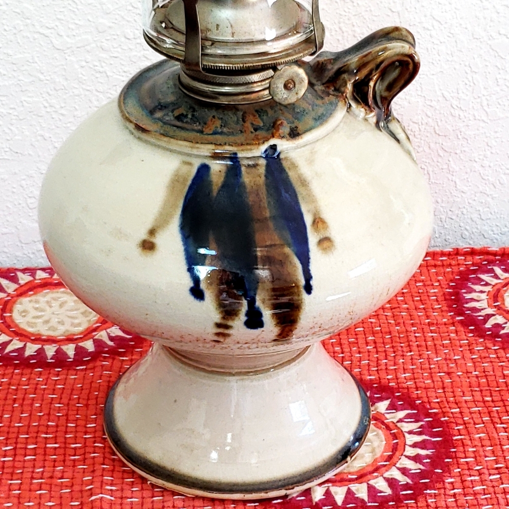 Vintage Studio Pottery Large Hurricane Lamp Beautiful Handmade glazed pottery - Picture 12 of 12